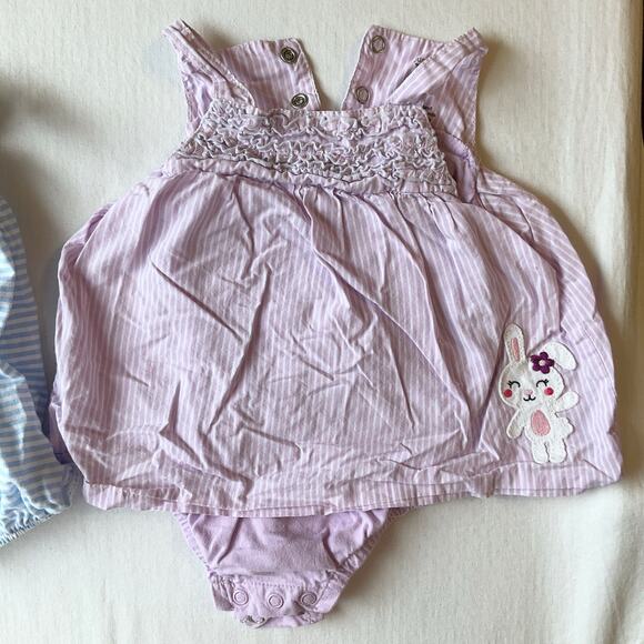 Little Me Carter’s Baby Girl Rompers Set 6M with Headband Blue Purple Striped - Picture 6 of 7